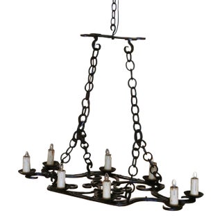 Early 20th Century French Wrought Iron Eight-Light Rectangular Chandelier For Sale
