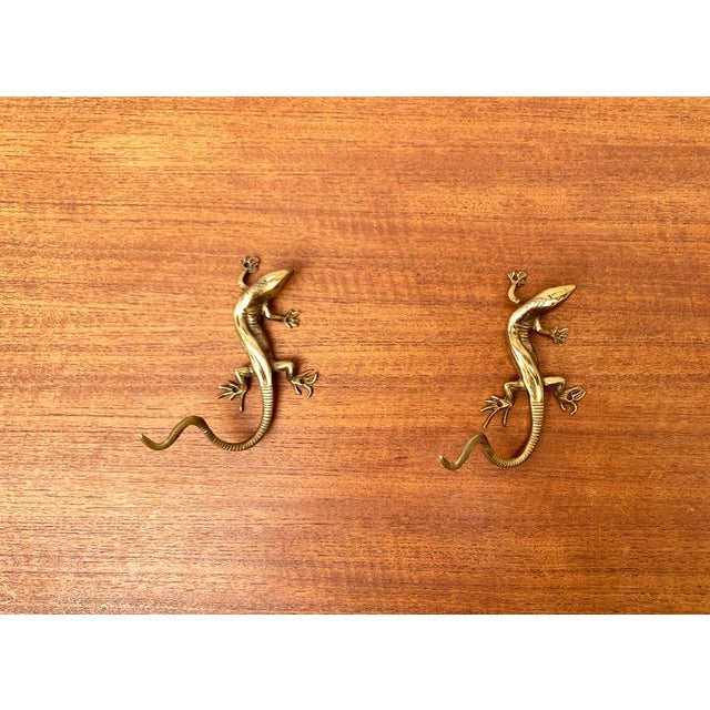 Mid-Century Modern Mid-Century Brass Lizard Wall Coat Hooks, 1950s, Set of 2 For Sale - Image 3 of 18