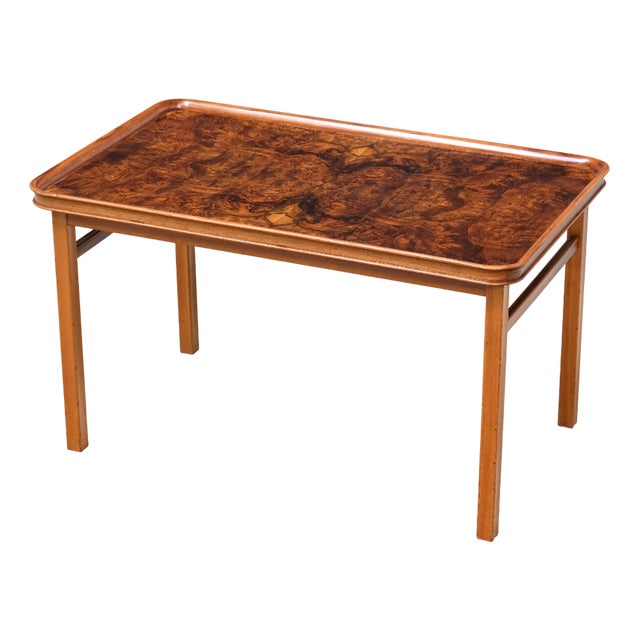 Walnut Burl and Mahogany Table by Carl-Axel Acking, Sweden, 1930s For Sale