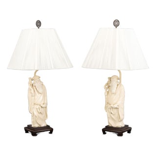 James Mont Style Figural Ceramic Table Lamps, Pair For Sale
