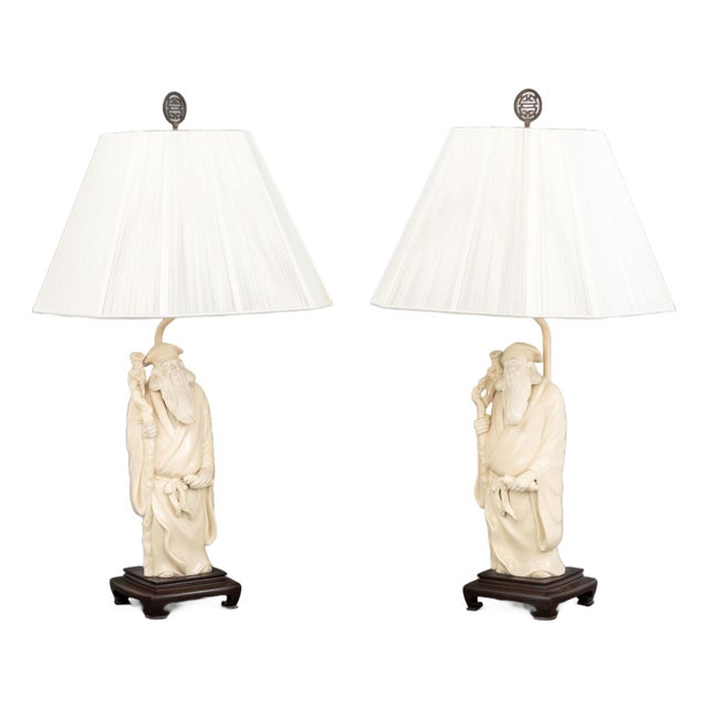 James Mont Style Figural Ceramic Table Lamps, Pair For Sale