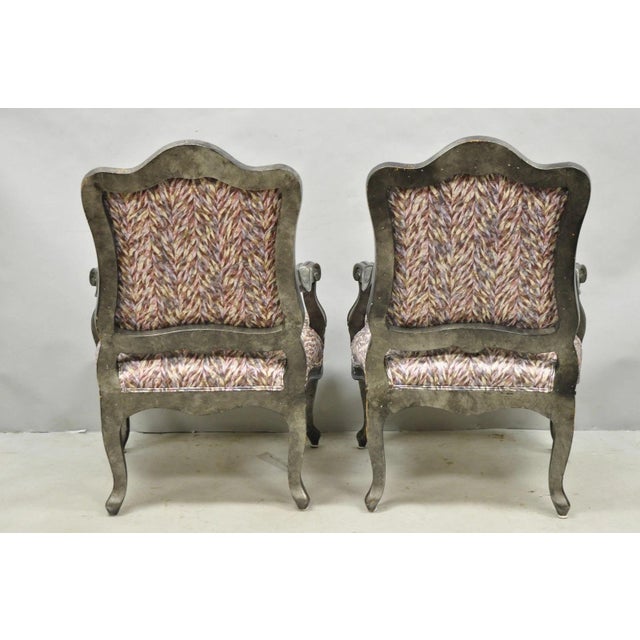 Vintage Italian Baroque Rococo Style Silver Leaf Gilt Lounge Arm Chairs - A Pair For Sale - Image 15 of 18