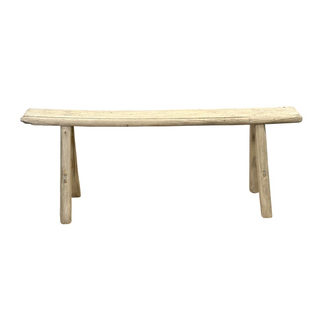 Raw Rough Wood Grain Rectangle Long Slim Stool Bench Side Table For Sale - Image 4 of 9