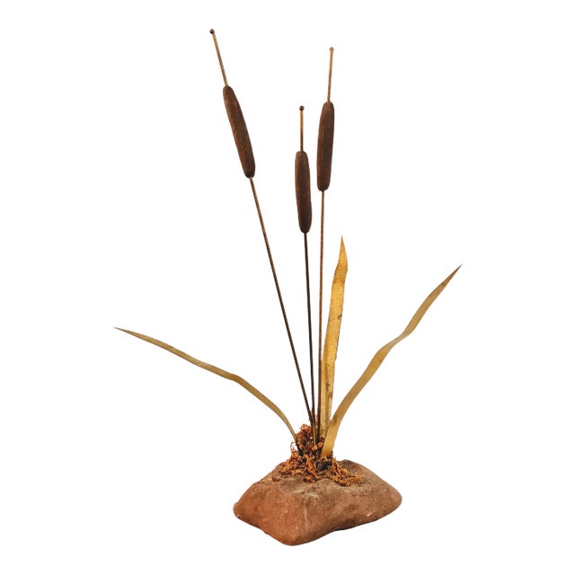 Brass Cattails Mid Century Rock Decor For Sale