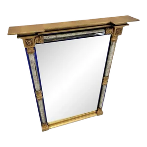 Vintage Empire Federal Style Gilt Beveled Mirror With Cobalt Blue Trim