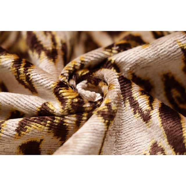Gold Luxury Gold & Espresso Silk Velvet Throw Pillow 20x20 | Handmade Designer Ikat Cushion For Sale - Image 8 of 8