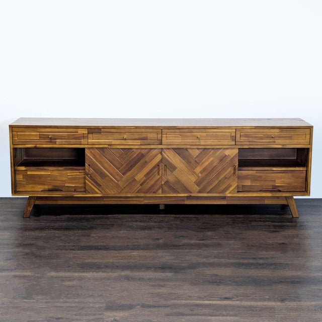 This AllModern entertainment center features a beautiful chevron wood pattern and a walnut finish. It offers spacious...