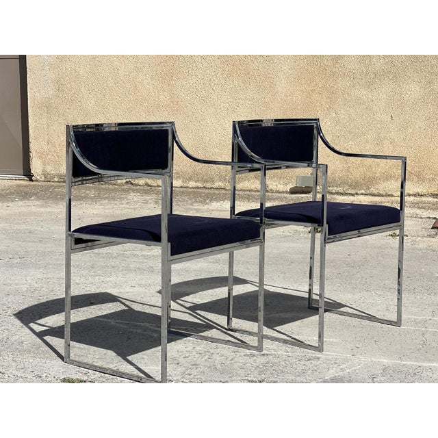 Vintage Italian Metal and Velvet Armchairs, 1970, Set of 2 For Sale - Image 12 of 12