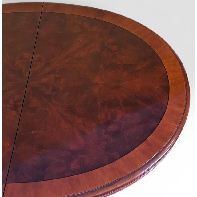 Vintage Drexel Chippendale Mahogany Pedestal Dining Table With Burlwood Veneer Top For Sale In Portland, ME - Image 6 of 18