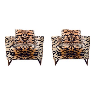 Modern Tiger Print Hollyn Accent Chairs Pair For Sale