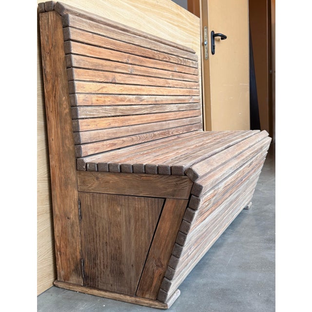 Pair of Slabs Benches in Solid Pine "Mobila" Very heavy pair of benches with one hidden door in each side to keep cushions...