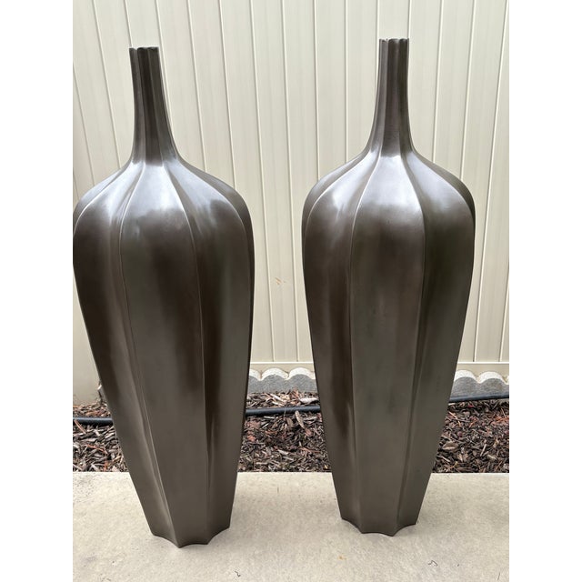 1970s Vintage Bronzed Large Accolade Floor Vases For Sale - Image 5 of 5