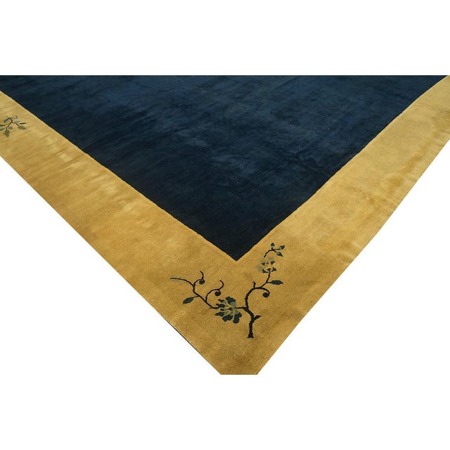 1920s Navy Open Field Art Deco Modern Antique Chinese Peking Knotted Wool Rug For Sale In New York - Image 6 of 9