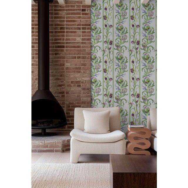 Artichoke Stem Stripe Grasscloth Wallpaper by House Party | Terra Verde | 8 Yards For Sale - Image 10 of 11