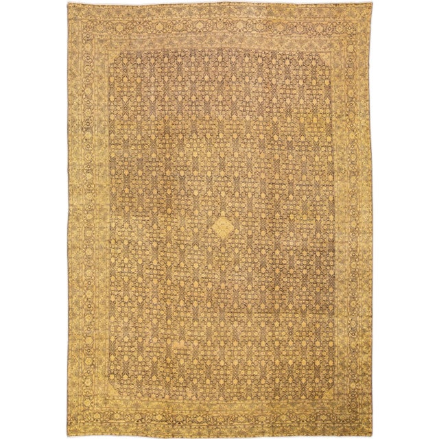 Antique Persian Tabriz Handmade Allover Motif Tan Oversize Wool Rug For Sale - Image 11 of 11