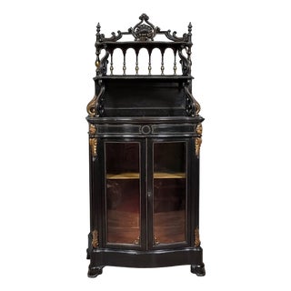 Napoleon III Curved Boulle Display Cabinet in Blackened and Gilded Wood For Sale