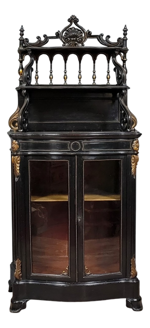 Napoleon III Curved Boulle Display Cabinet in Blackened and Gilded Wood