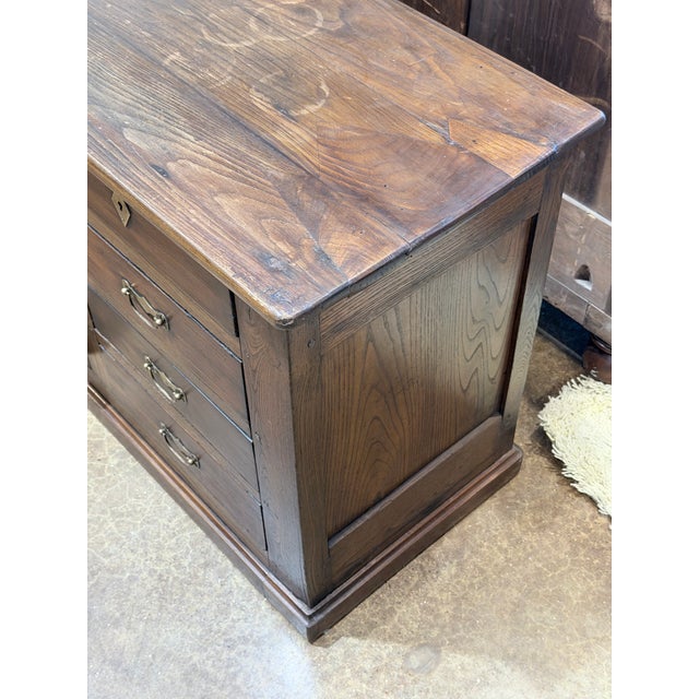 American 19th Century Primitive Oak Sideboard Cabinet With Drawers & Paneled Storage Doors For Sale - Image 3 of 12