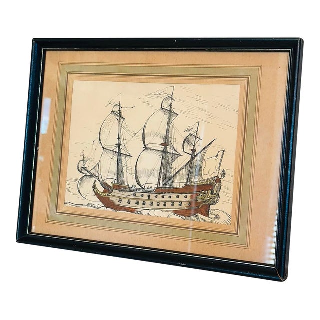 Vintage Framed Nautical Print For Sale