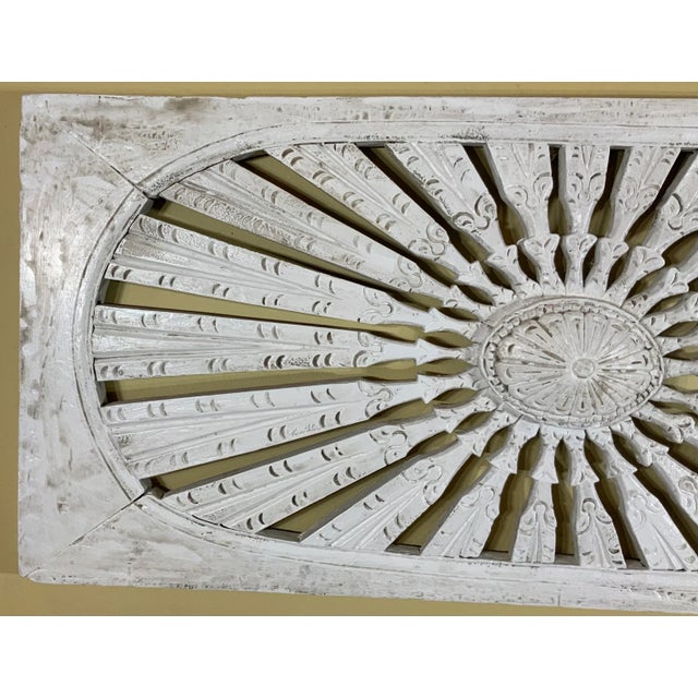 White Vintage Hand Carved Sun Burst Architectural Wood Wall Hanging For Sale - Image 8 of 13