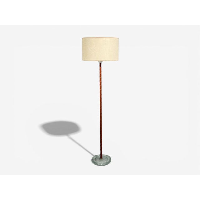 Falkenbergs Belysning, Swedish Mid-Century Modern, Floor Lamp, Leather, Glass, Sweden, 1960s A model 7033 floor lamp...
