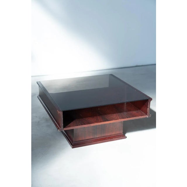 Vintage Mahogany Coffee Table with Glass Top, 1970s For Sale - Image 9 of 11