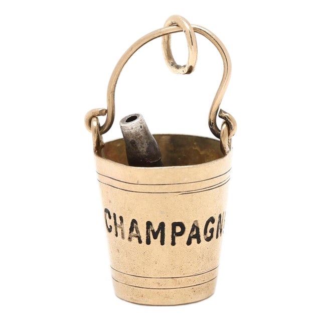 1950s British Hallmarks Champagne Bucket Charm, 9k Yellow Gold, Length 1 In For Sale