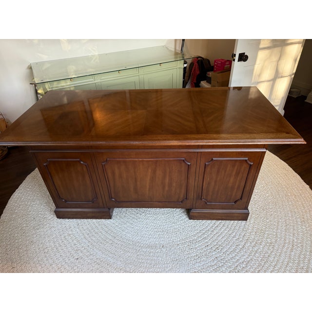 Antique National Desk, Solid Mahogany Wood with Glass Top, 7 Solid drawers with great storage and bottom 2 with filing...