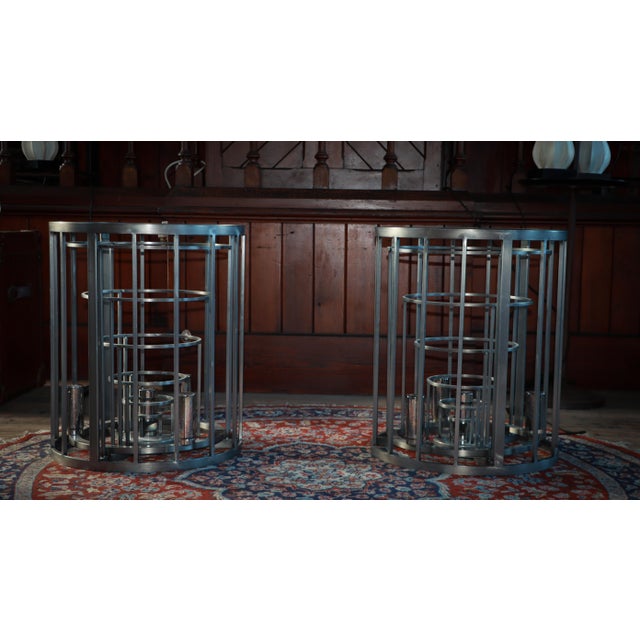 Up for grabs here is a pair of timothy oulton gradient rex bedside tables in natural metal. model: gradient dimensions: w:...