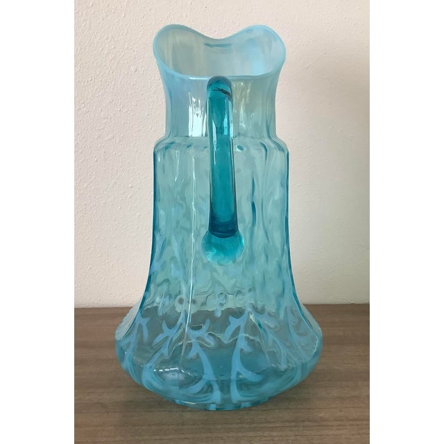 Mid-Century Modern Vintage Northwood Blue Opalescent Glass Water Pitcher For Sale - Image 3 of 6