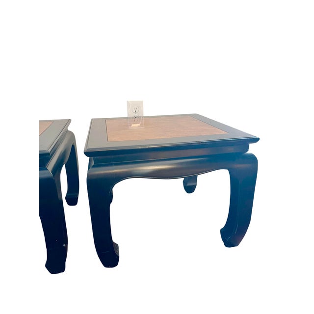 Late 20th Century Vintage Century Furniture Asian-Inspired Black Lacquer & Burl Wood End Tables - A Pair For Sale - Image 5 of 11