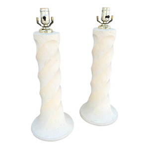 1980s Postmodern Twisted Cream Textured Plaster Table Lamps - A Pair