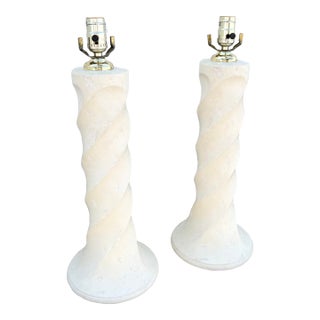 Postmodern Twisted Cream Textured Plaster Table Lamps - A Pair For Sale