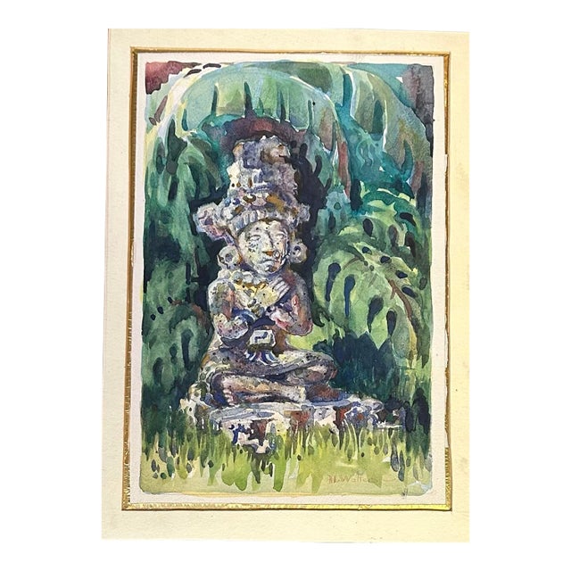 1970’s Original Impressionist Watercolor Painting “Jungle God” For Sale