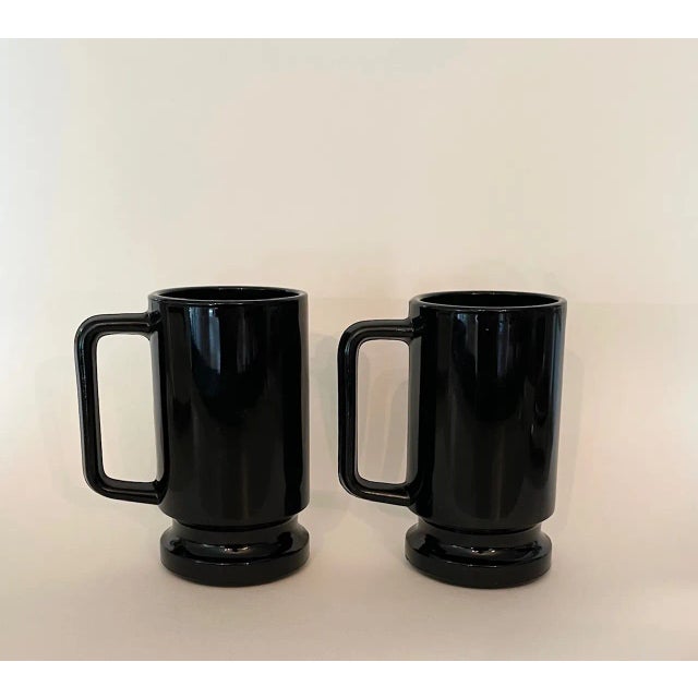 Mid-Century Modern Mid-Century Black Glass Mugs- Set of 2 For Sale - Image 3 of 5