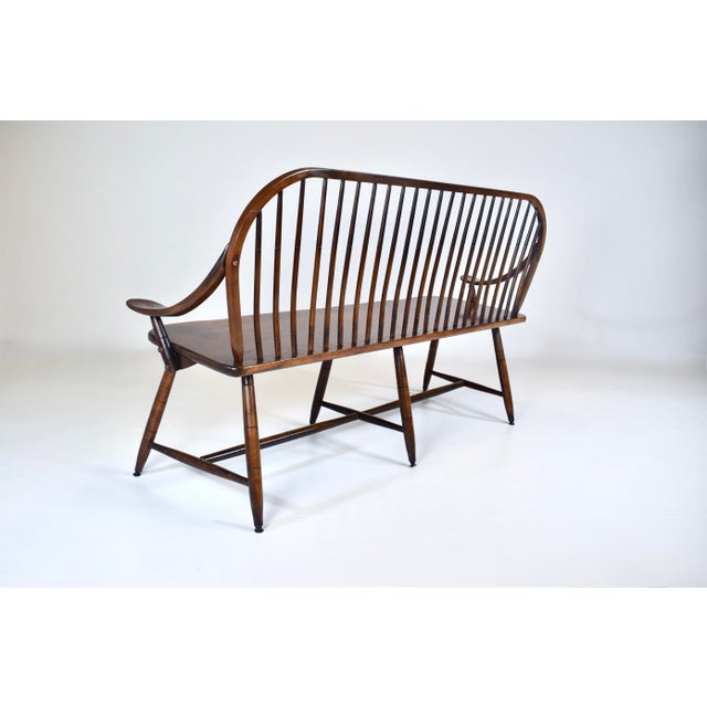 Brown Vintage Hale of Vermont Windsor Spindle Back Prosper's Bench or Settee For Sale - Image 8 of 13