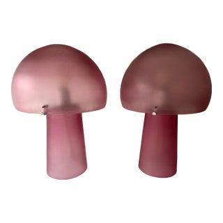 Pair of Mushroom Lamps Pink Murano Glass by Cenedese, Italy, 1970s For Sale