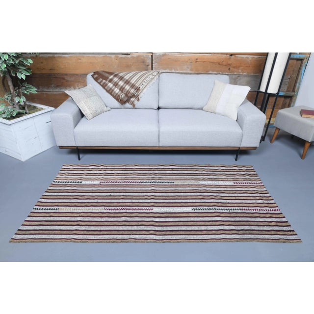 Vintage Turkish Hand-Knotted Wool Cotton White Kilim Runner Rug For Sale - Image 6 of 11