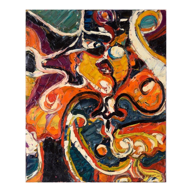 "Attention" Heavily Textured Abstract Expressionist Composition in Oil on Canvas by Harald Dry Schmidt For Sale