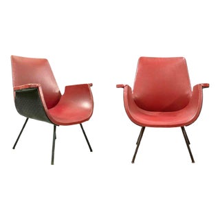 Set of Vintage Red Armchairs by Gastone Rinaldi, Mid-20th-Century For Sale