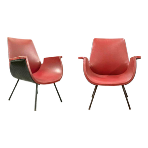 Set of Vintage Red Armchairs by Gastone Rinaldi, Mid-20th-Century