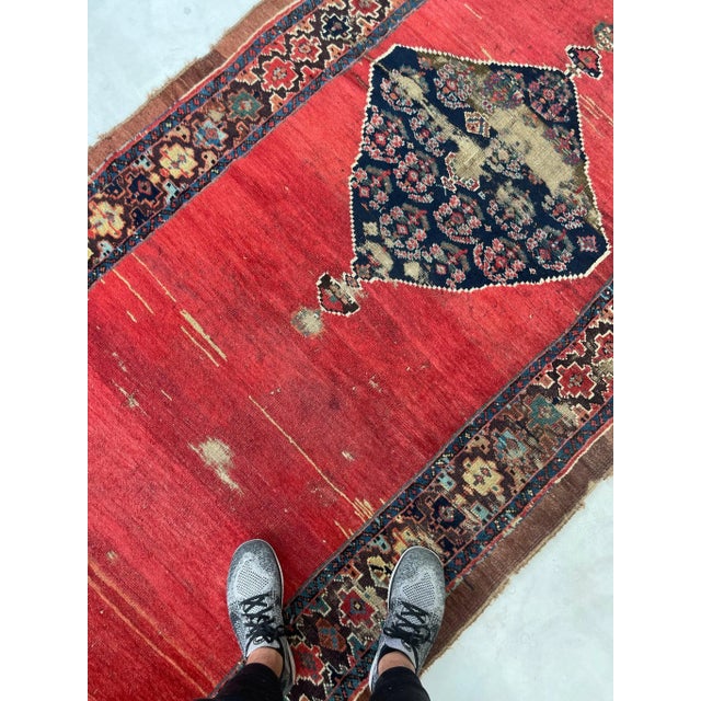 Late 19th Century Late 19th Century Ancient Kurdish Reds Aubergine & Emerald Green Runner Rug 4.3 X 11.10 For Sale - Image 4 of 12