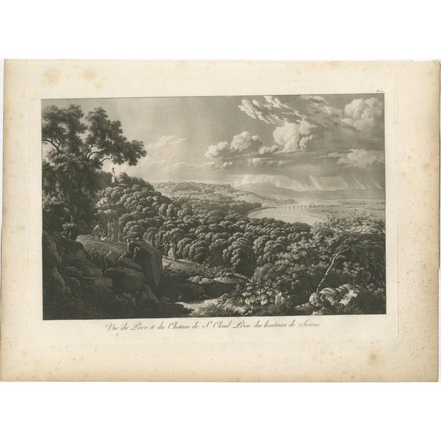 Hollywood Regency Louis-Pierre Baltard, Panoramic View of Saint-Cloud from Sèvres, 1803, Engraving For Sale - Image 3 of 11
