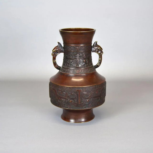 Large Antique Japanese Meiji Era Bronze Vase For Sale - Image 6 of 6