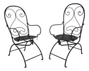 French Iron Garden Chairs, 1920s, Set of 2