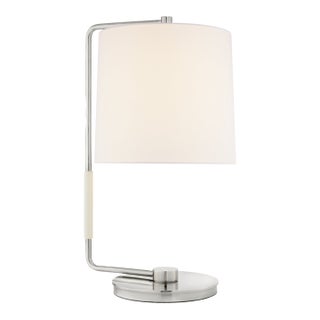 Barbara Barry by Visual Comfort Signature Swing Table Lamp in Soft Silver with Linen Shade For Sale