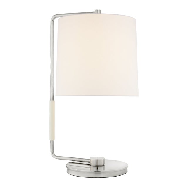 Barbara Barry by Visual Comfort Signature Swing Table Lamp in Soft Silver with Linen Shade For Sale