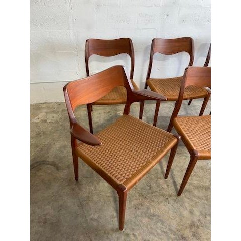 1960s Danish Mid Century Teak Niels Moller Model 55 and Model 71 Dining Chairs For Sale - Image 5 of 8
