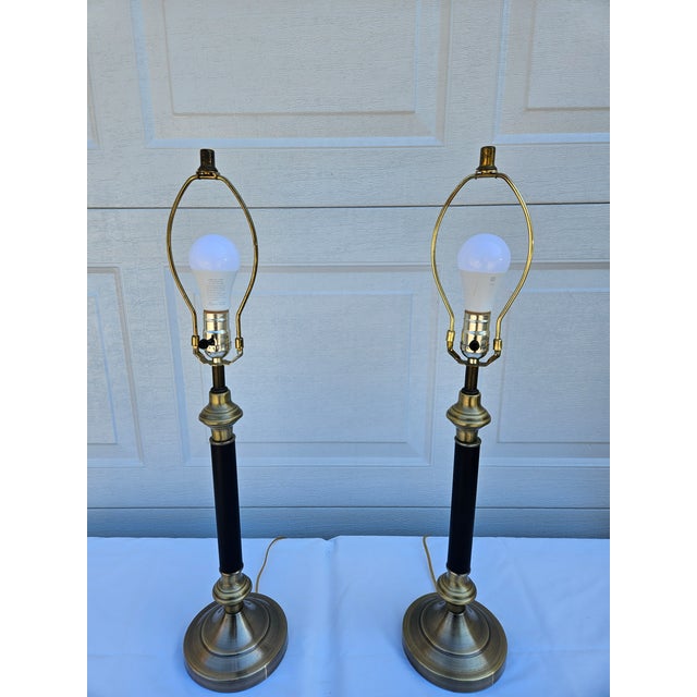 Late 20th Century Blue and Brass Lamps - a Pair For Sale - Image 9 of 16