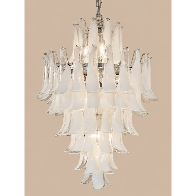 Mid-Century Modern Contemporary Attributed to Mazzega Murano Glass Chandelier, Italy, 85 Handblown Glass Petals, 13 Lights - a Pair For Sale - Image 3 of 4